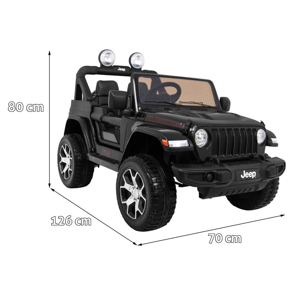 Jeep Wrangler Rubicon elbil för barn 4x4 – gummihjul, fjädring & fjärrkontroll | Svart