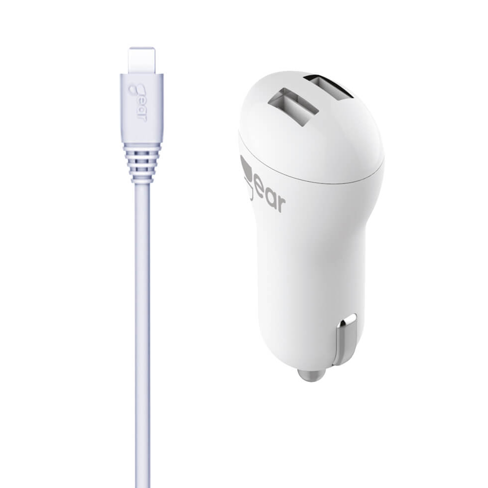 gear-gear-laddare-12-24v-2xusb 2,4A Vit MicroUSB Kabel Rund 1m