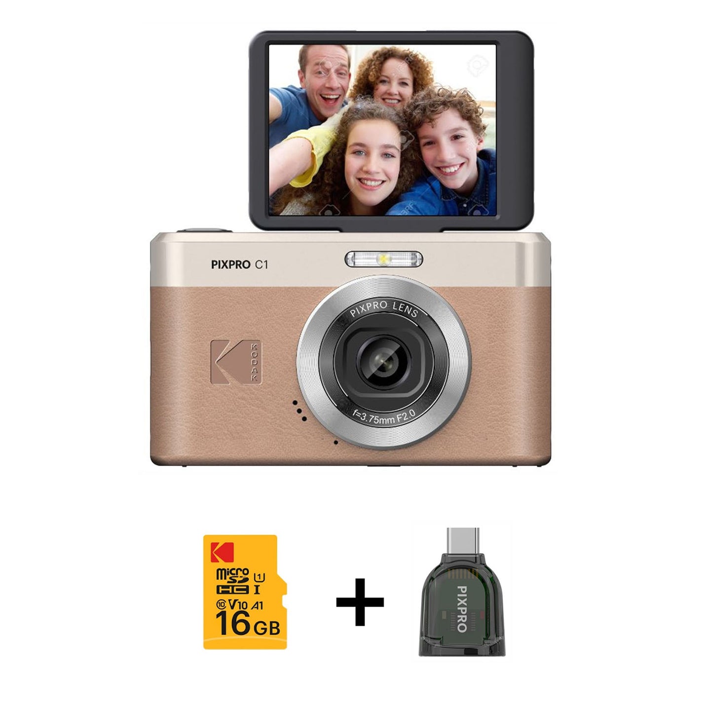 kodak-kodak-digital-camera-pixpro C1 CMOS 4x Digital 13MP Brown - Bundle