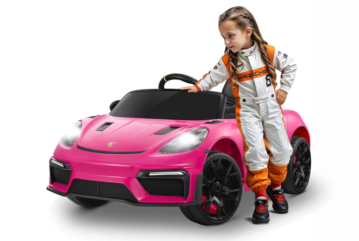 Porsche elbil för barn 12V – med gummihjul, fjärrkontroll & lädersäte | Elbil barn 3+ år