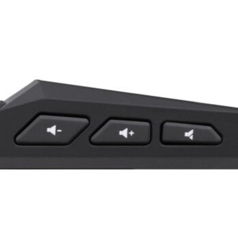 Närbild på uRage tangentbord som visar höj och sänk ljudsknapparna