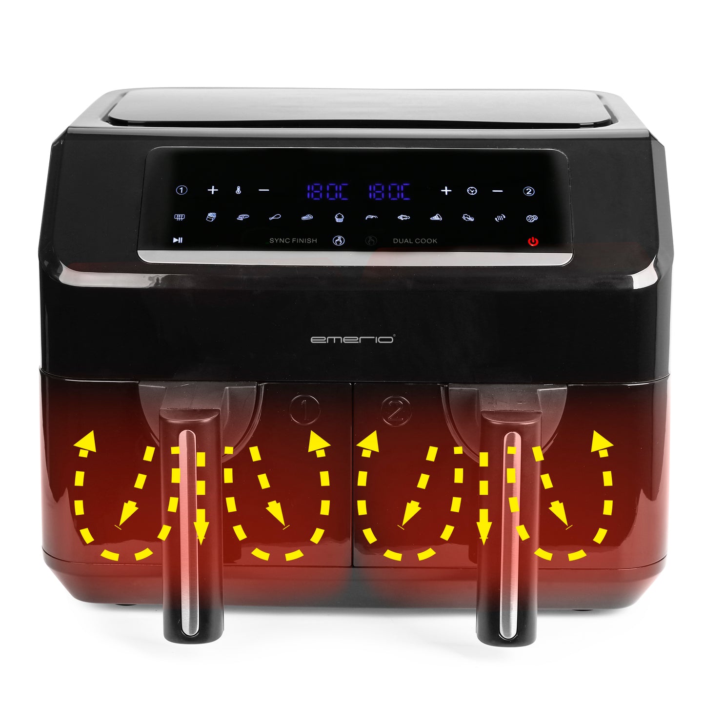 EMERIO Air Fryer 2x3,6l – Dubbla korgar för maximal flexibilitet