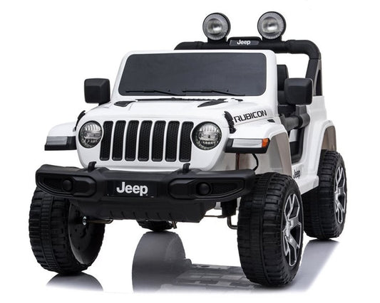 Jeep Wrangler Rubicon elbil för barn 4x4 – gummihjul, fjädring & fjärrkontroll | Vit