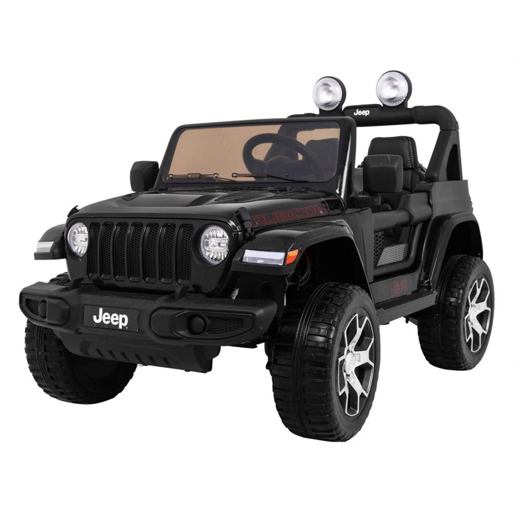 Jeep Wrangler Rubicon elbil för barn 4x4 – gummihjul, fjädring & fjärrkontroll | Svart