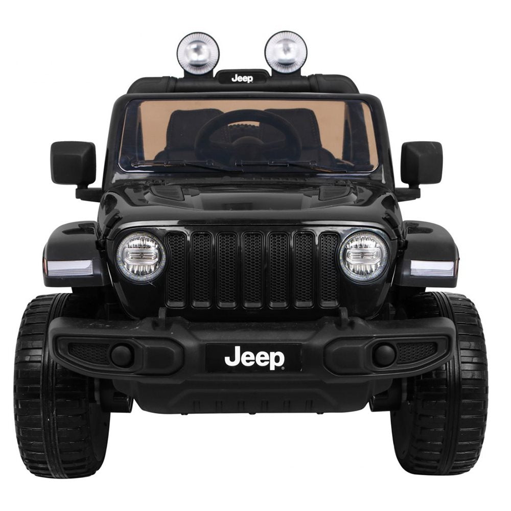 Jeep Wrangler Rubicon elbil för barn 4x4 – gummihjul, fjädring & fjärrkontroll | Svart