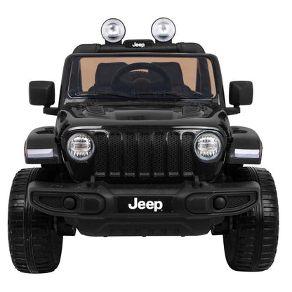 Jeep Wrangler Rubicon elbil för barn 4x4 – gummihjul, fjädring & fjärrkontroll | Svart