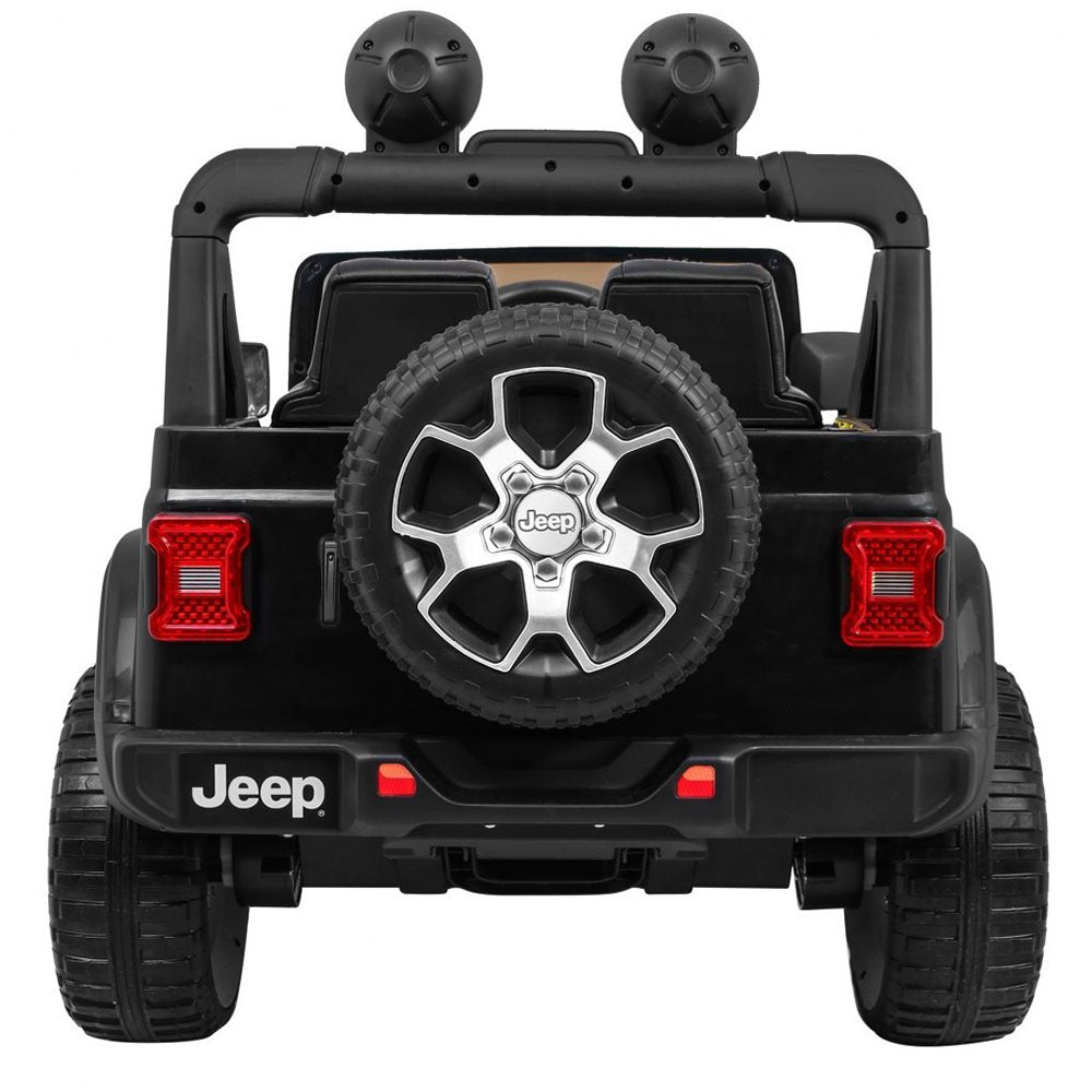 Jeep Wrangler Rubicon elbil för barn 4x4 – gummihjul, fjädring & fjärrkontroll | Svart
