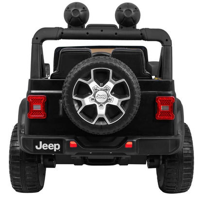 Jeep Wrangler Rubicon elbil för barn 4x4 – gummihjul, fjädring & fjärrkontroll | Svart