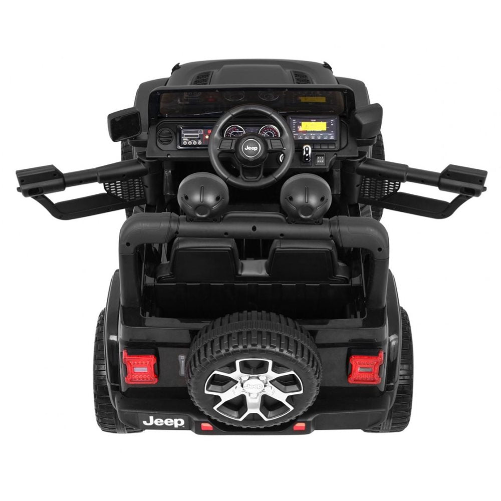 Jeep Wrangler Rubicon elbil för barn 4x4 – gummihjul, fjädring & fjärrkontroll | Svart