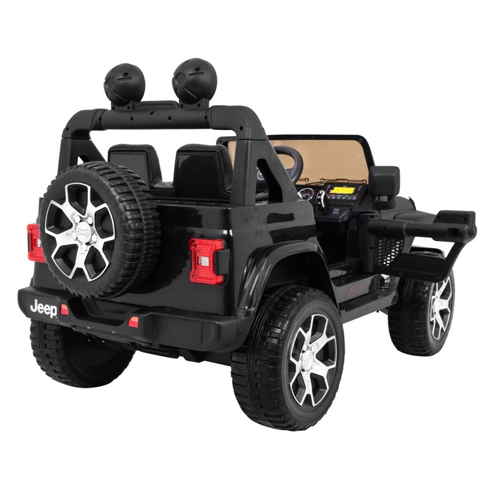 Jeep Wrangler Rubicon elbil för barn 4x4 – gummihjul, fjädring & fjärrkontroll | Svart