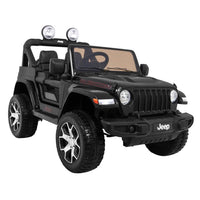 Jeep Wrangler Rubicon elbil för barn 4x4 – gummihjul, fjädring & fjärrkontroll | Svart