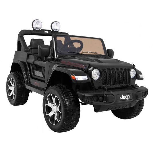 Jeep Wrangler Rubicon elbil för barn 4x4 – gummihjul, fjädring & fjärrkontroll | Svart