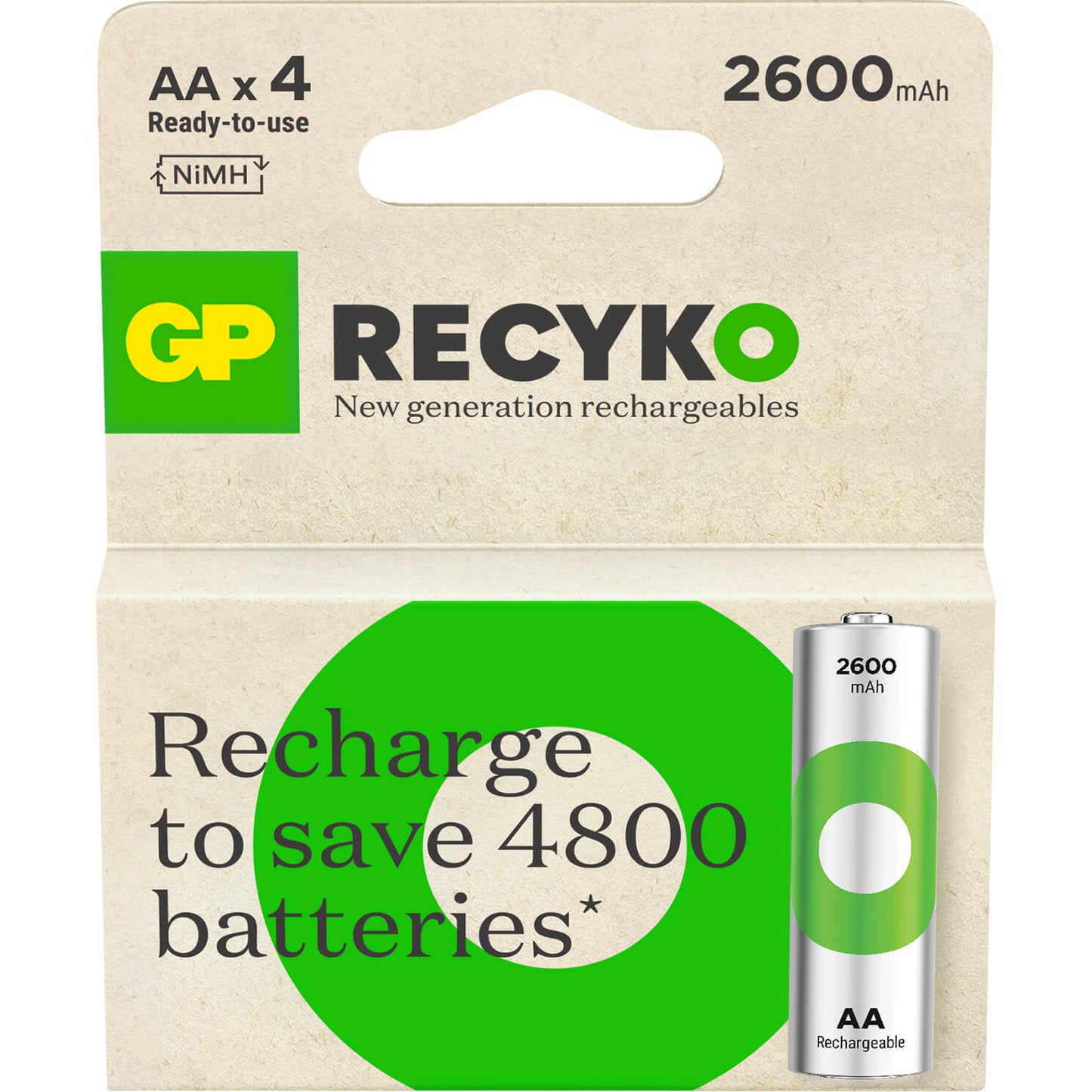 gp-gp-recyko-nimh-battery AA HR6 2600mAh 4-pack