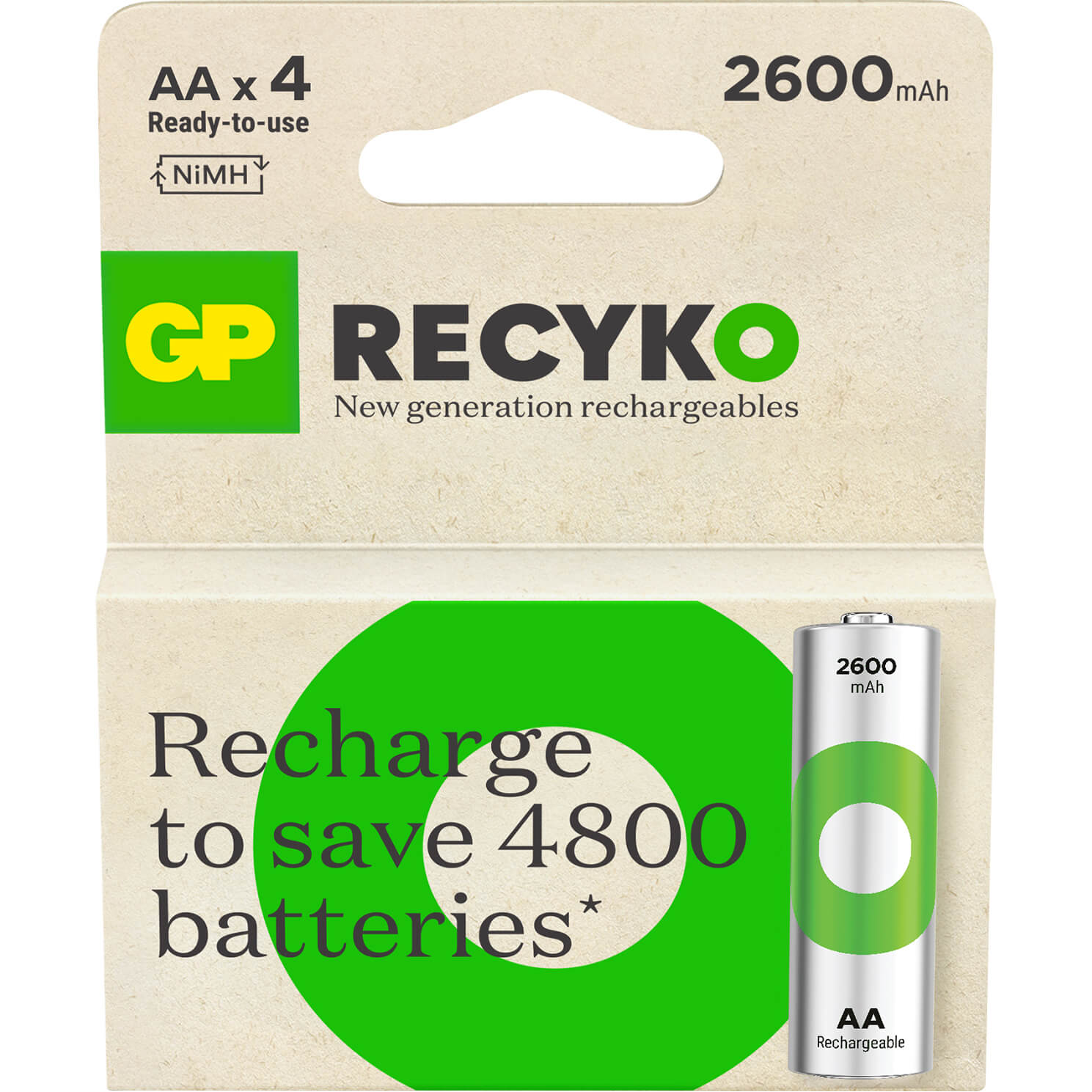 gp-gp-recyko-nimh-battery AA HR6 2600mAh 4-pack