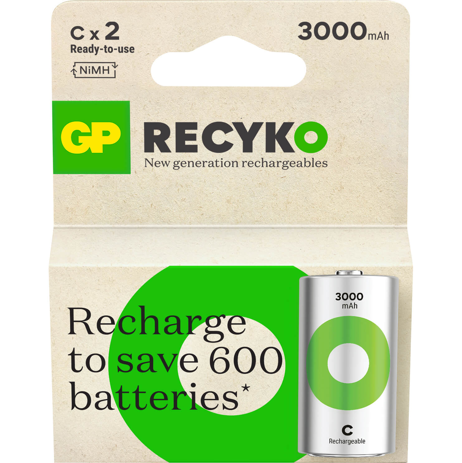 gp-gp-recyko-nimh-battery C HR14 3000mAh 2-pack