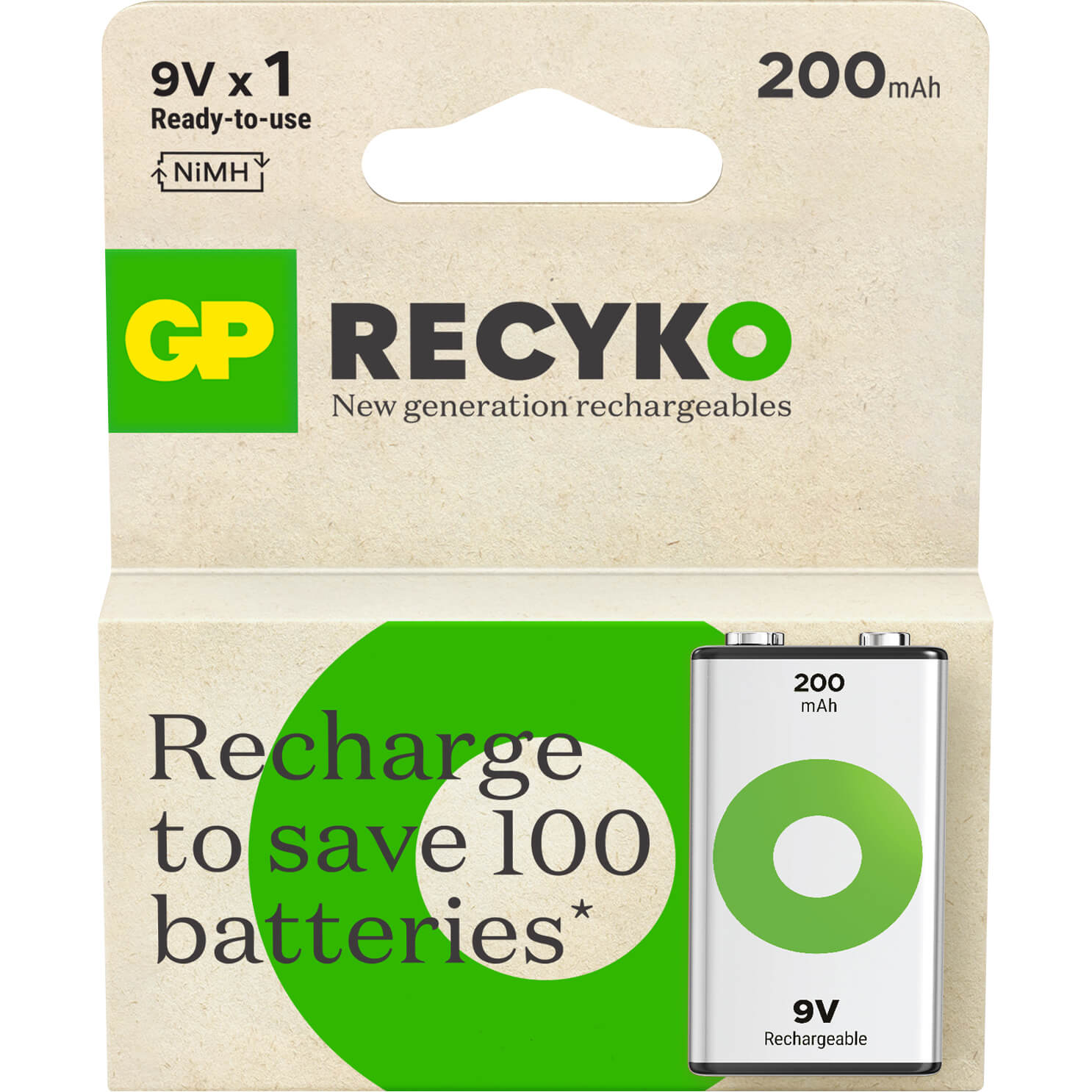 gp-gp-recyko-nimh-battery 9V 200mAh 1-pack