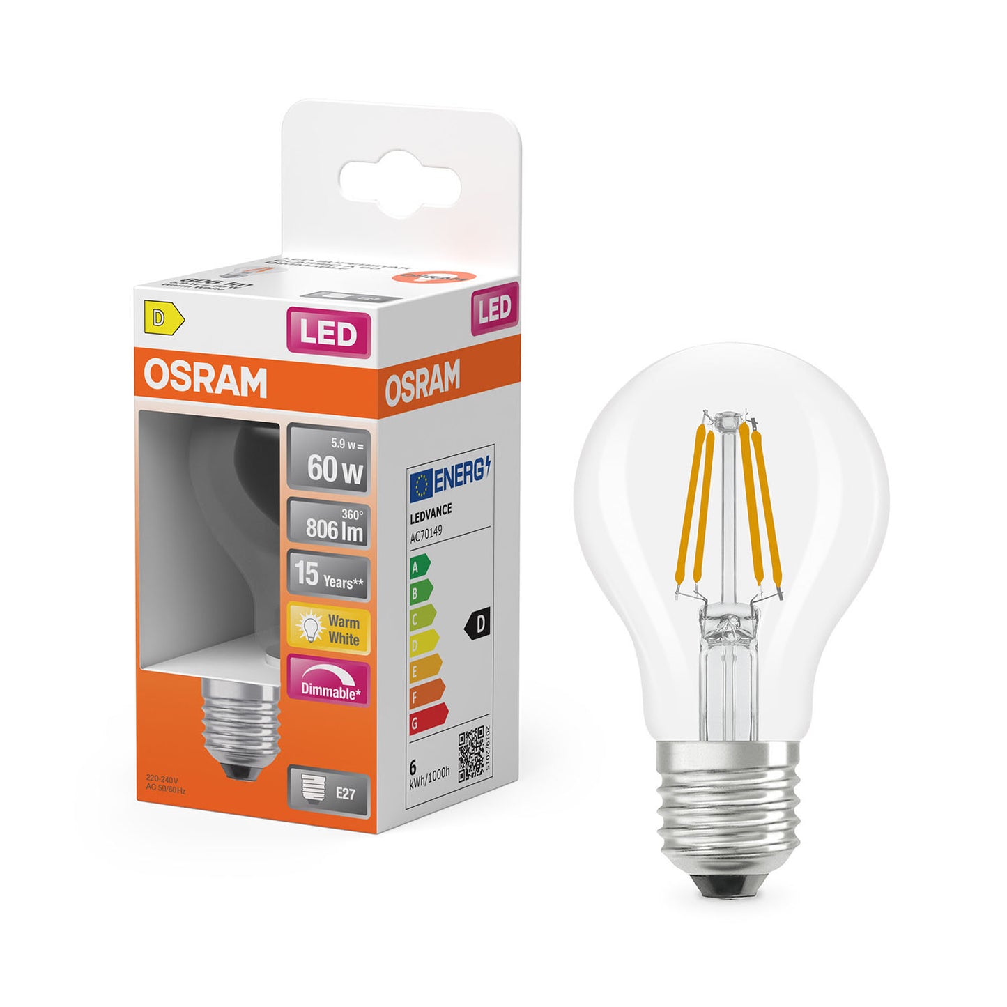 osram-osram-led-retrofit-classic-a Dim 5,9W 827 Clear E27