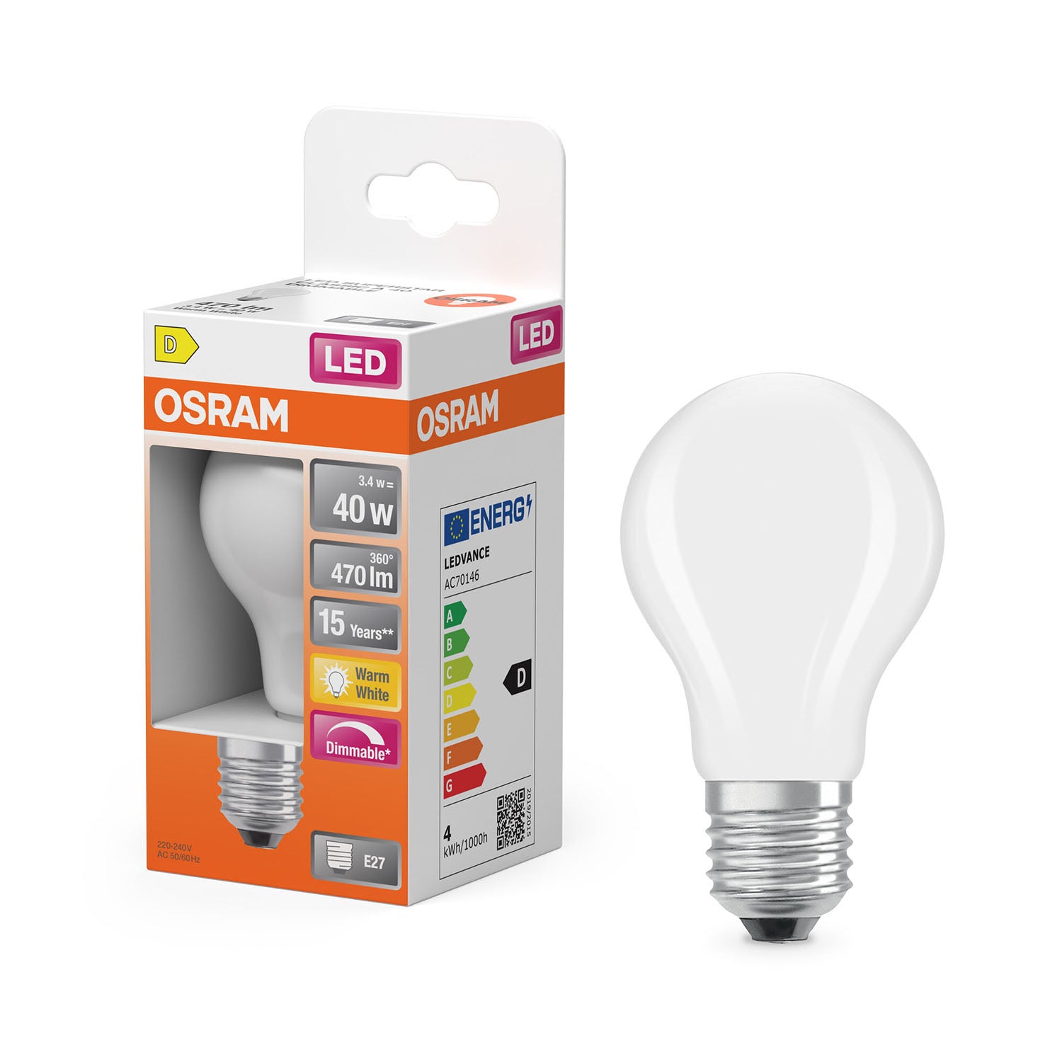 osram-osram-led-retrofit-classic-a Dim 3,4W 827 Frosted E27