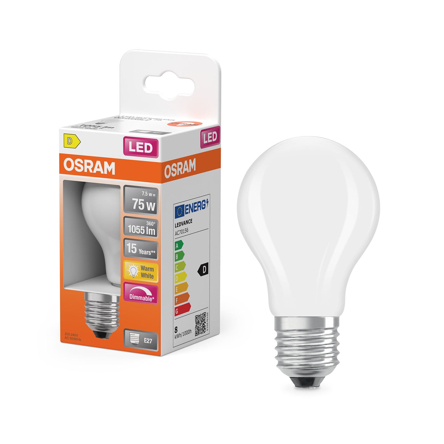 osram-osram-led-retrofit-classic-a Dim 7,5W 827 Frosted E27