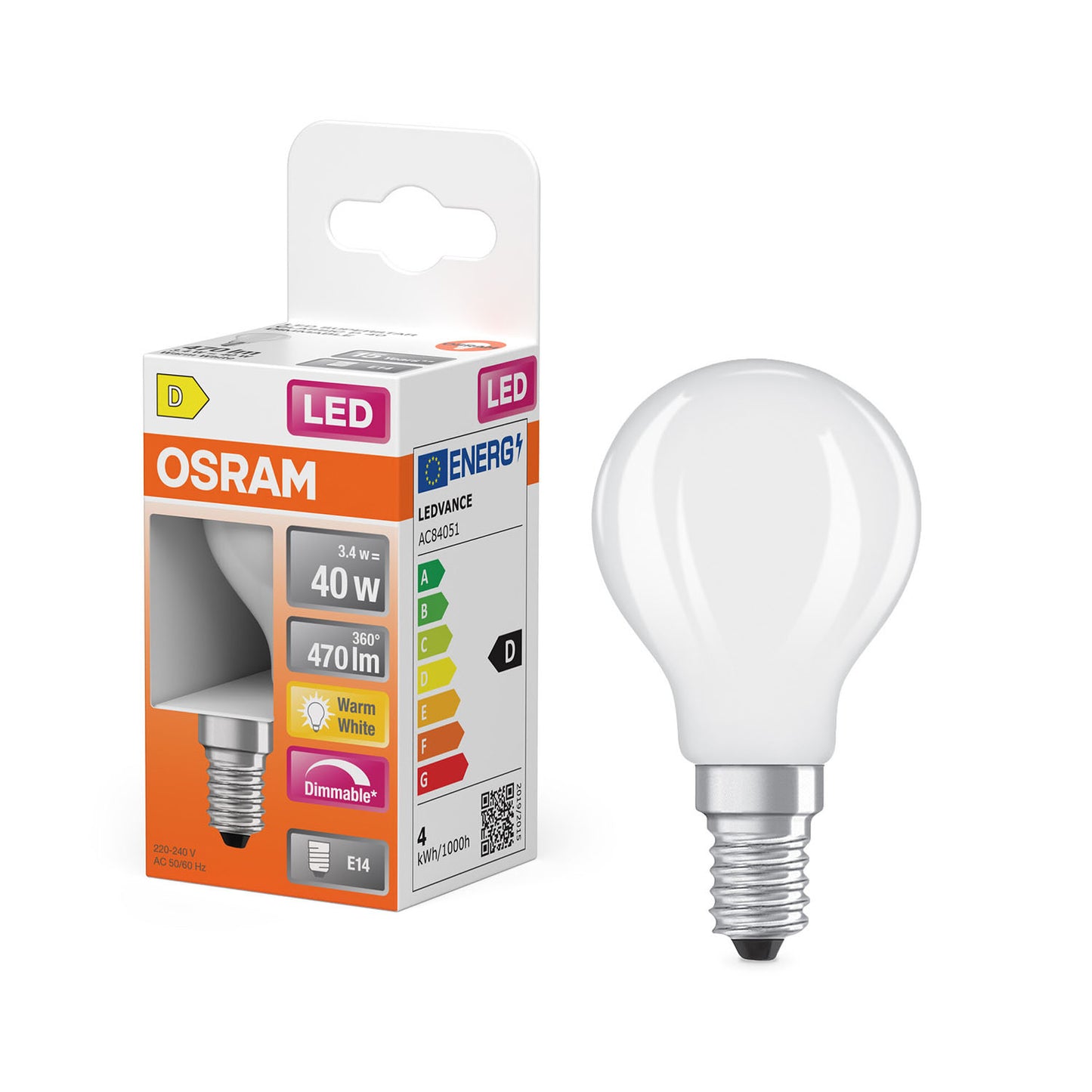 osram-osram-led-retrofit-classic-p Dim 3,4W 827 Frosted E14