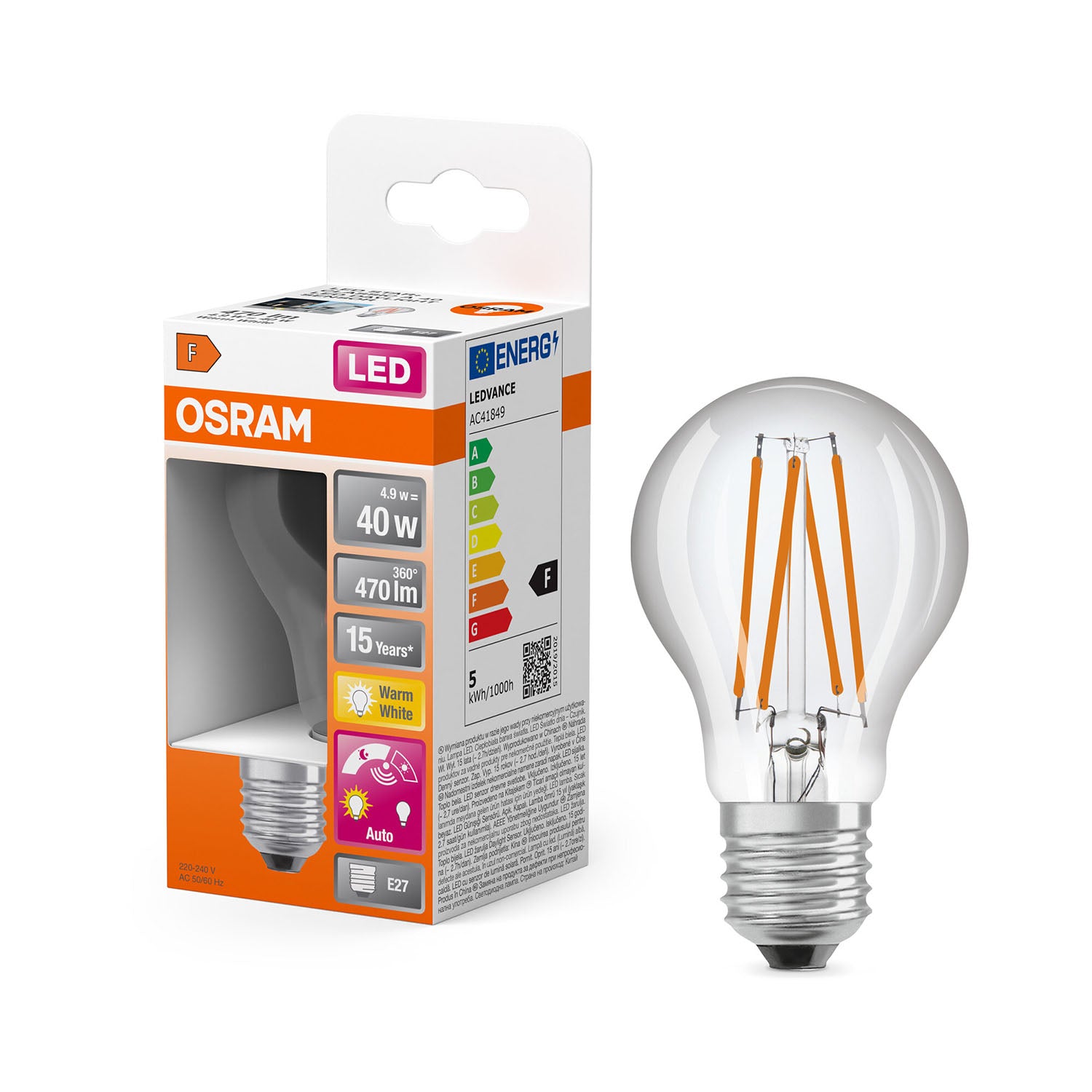 osram-osram-led-daylight-sensor Classic A 4,9W 827 Clear E27