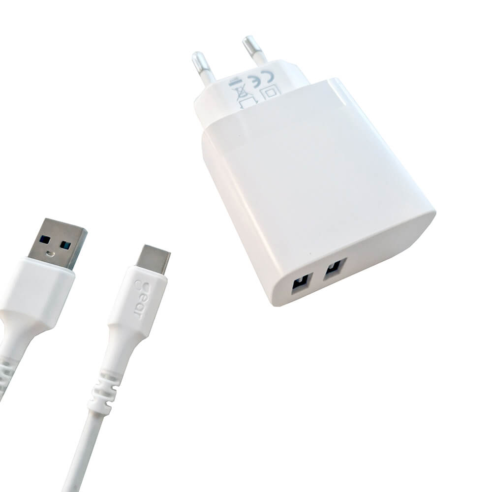 gear-gear-charger-220v-2xusb-a 3.4A White USB-C 2.0 Cable 1m