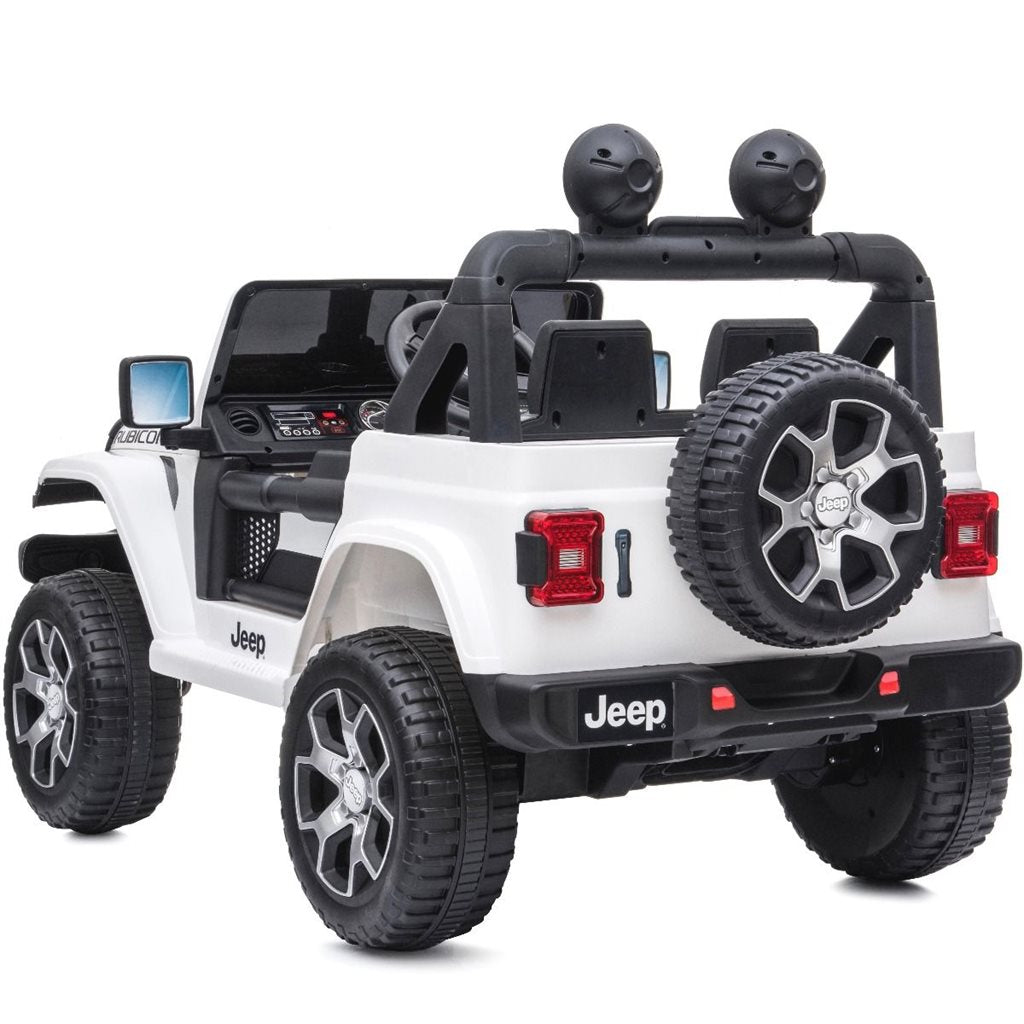 Jeep Wrangler Rubicon elbil för barn 4x4 – gummihjul, fjädring & fjärrkontroll | Vit