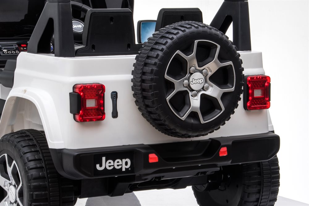 Jeep Wrangler Rubicon elbil för barn 4x4 – gummihjul, fjädring & fjärrkontroll | Vit