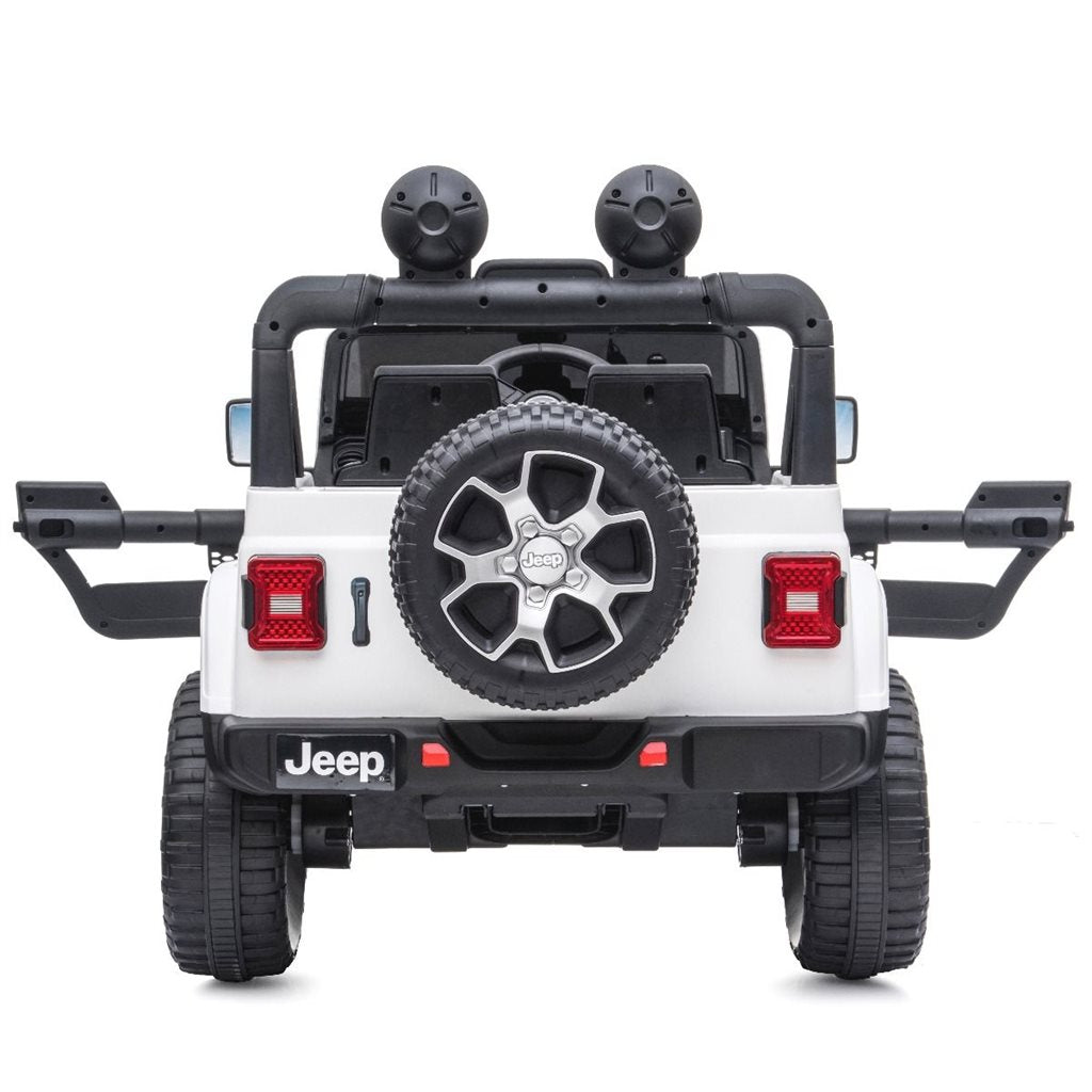 Jeep Wrangler Rubicon elbil för barn 4x4 – gummihjul, fjädring & fjärrkontroll | Vit