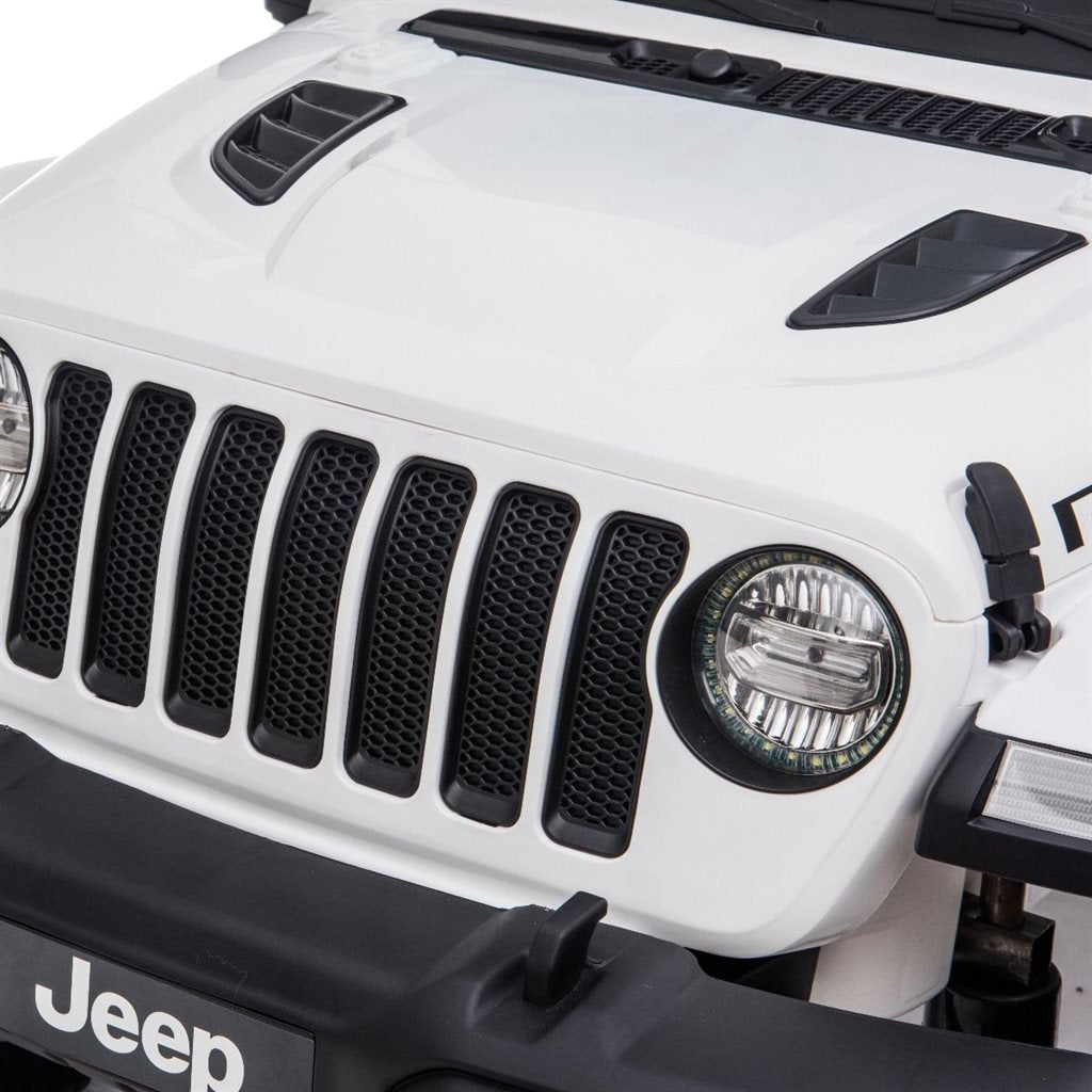 Jeep Wrangler Rubicon elbil för barn 4x4 – gummihjul, fjädring & fjärrkontroll | Vit