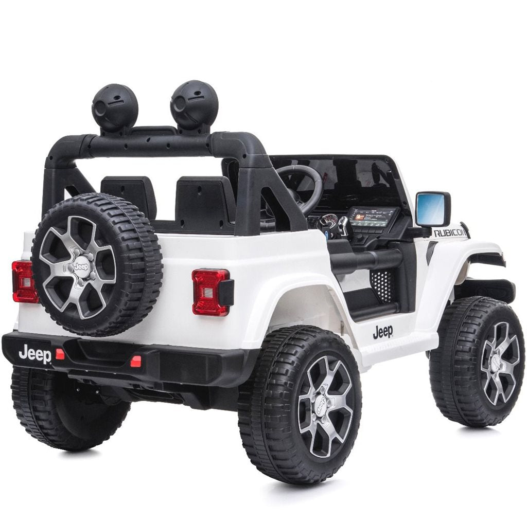 Jeep Wrangler Rubicon elbil för barn 4x4 – gummihjul, fjädring & fjärrkontroll | Vit