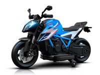 KTM X12 Blå elmotorcykel för barn 12V – med gummihjul, LED & musik | Motorcykel barn 3+ år