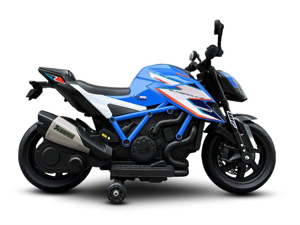 KTM X12 Blå elmotorcykel för barn 12V – med gummihjul, LED & musik | Motorcykel barn 3+ år