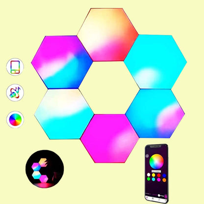 Hexagon ljusplattor app styrd för väggdesign, RGBIC LED blinkar i takt med musiken