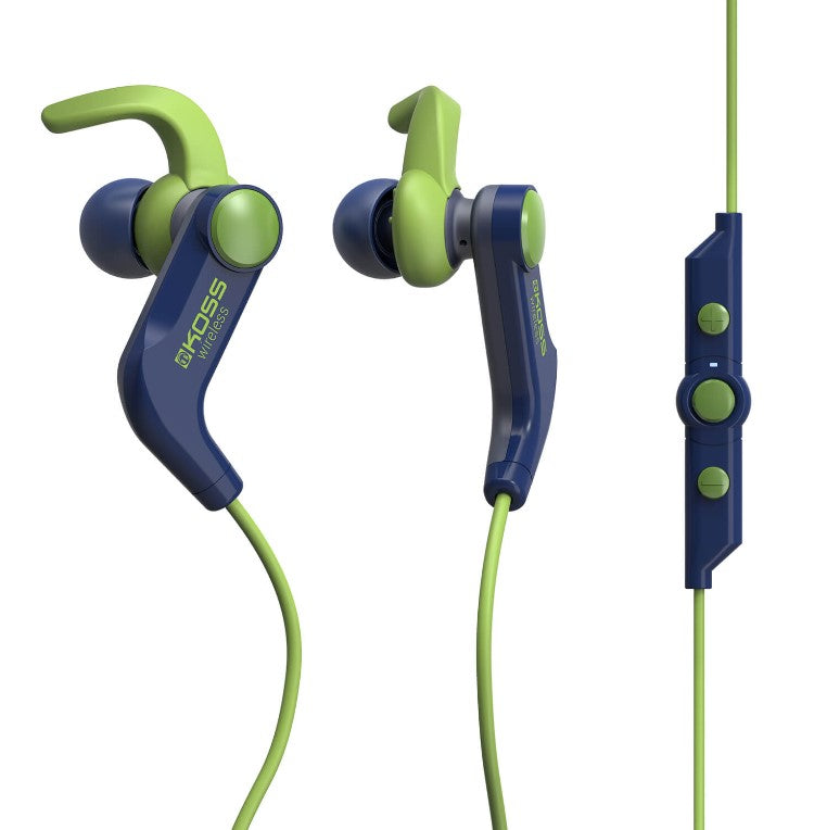 Blå gröna in ear hörlurar med mikrofon ifrån  KOSS