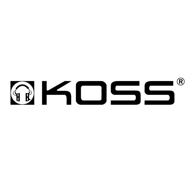 Logotype ifrån Koss med svart font och vit bakgrund