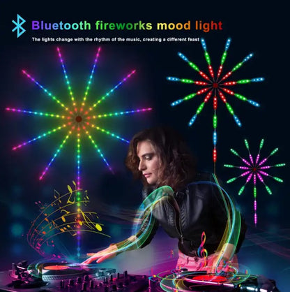 Exempelbild på 3st olika slags sken. Där han visar hur det synkar med takten till musiken. Samt att den är uppkopplingsbar via bluetooth 