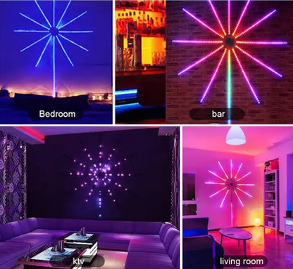 4st olika exempel på placeringar utav ledslingan, baren, sovrummet, vardagsrummet och allrummet. Denna fyrverkeri led slinga passar perfekt överallt  