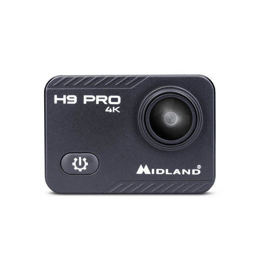 Svart Actionkamera utav märket Midland H9 Pro som är taget framifrån