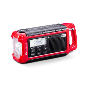 Röd och svart Radio med ficklampa antenn och inbyggd powerbank