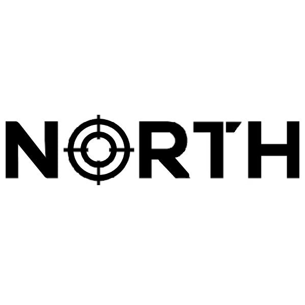 Logotype ifrån North med svart font och vit bakgrund