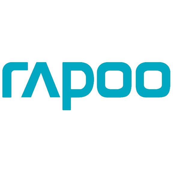 Logotype ifrån Rapoo med turkos font och vit bakgrund