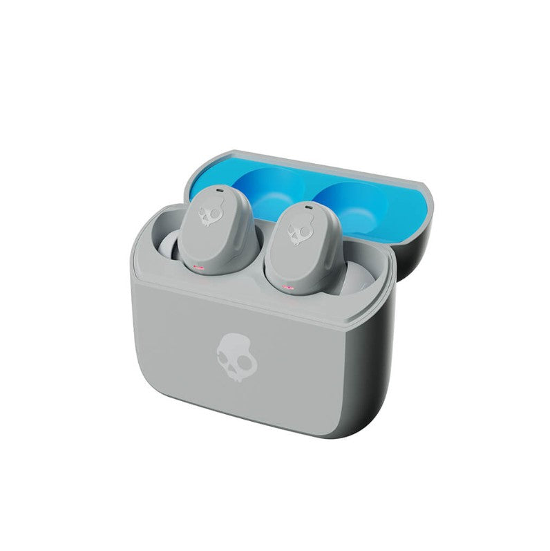 Gråa in ear hörlurar ifrån skullcandy i fodral