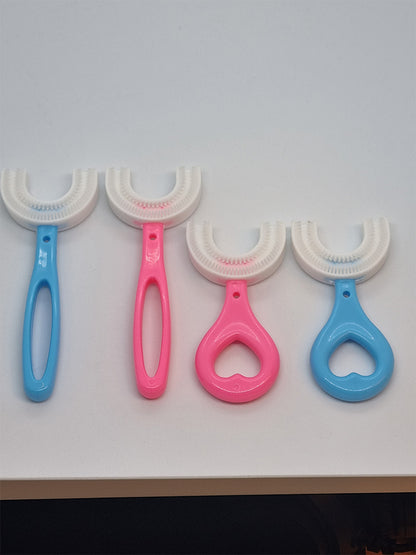 U-formad barntandborste visar alla olika storlekar och färger, fyra olika alternativ