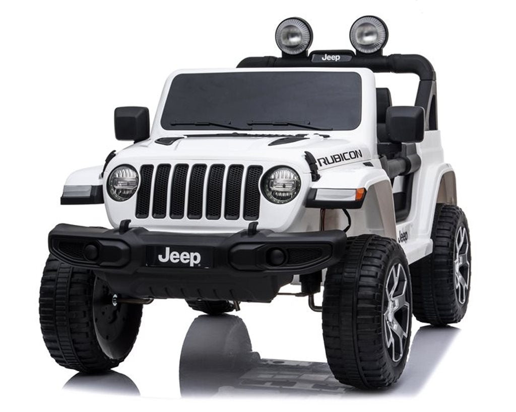 Jeep Wrangler Rubicon elbil för barn 4x4 – gummihjul, fjädring & fjärrkontroll | Vit