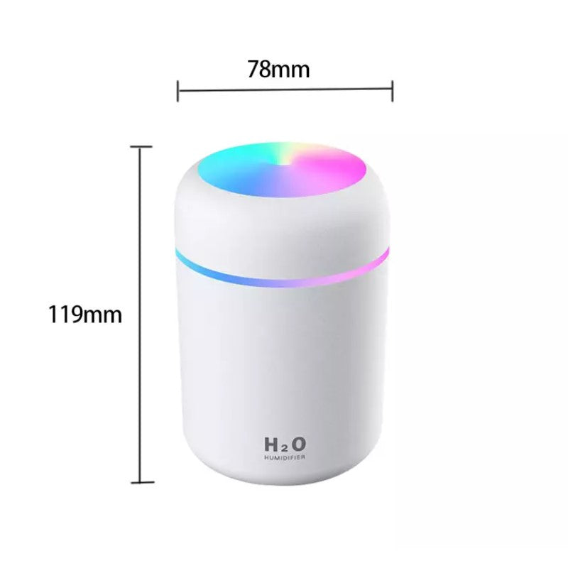 Luftfuktare med 300ml tank, 7ljuslägen i LED storlek mått vit