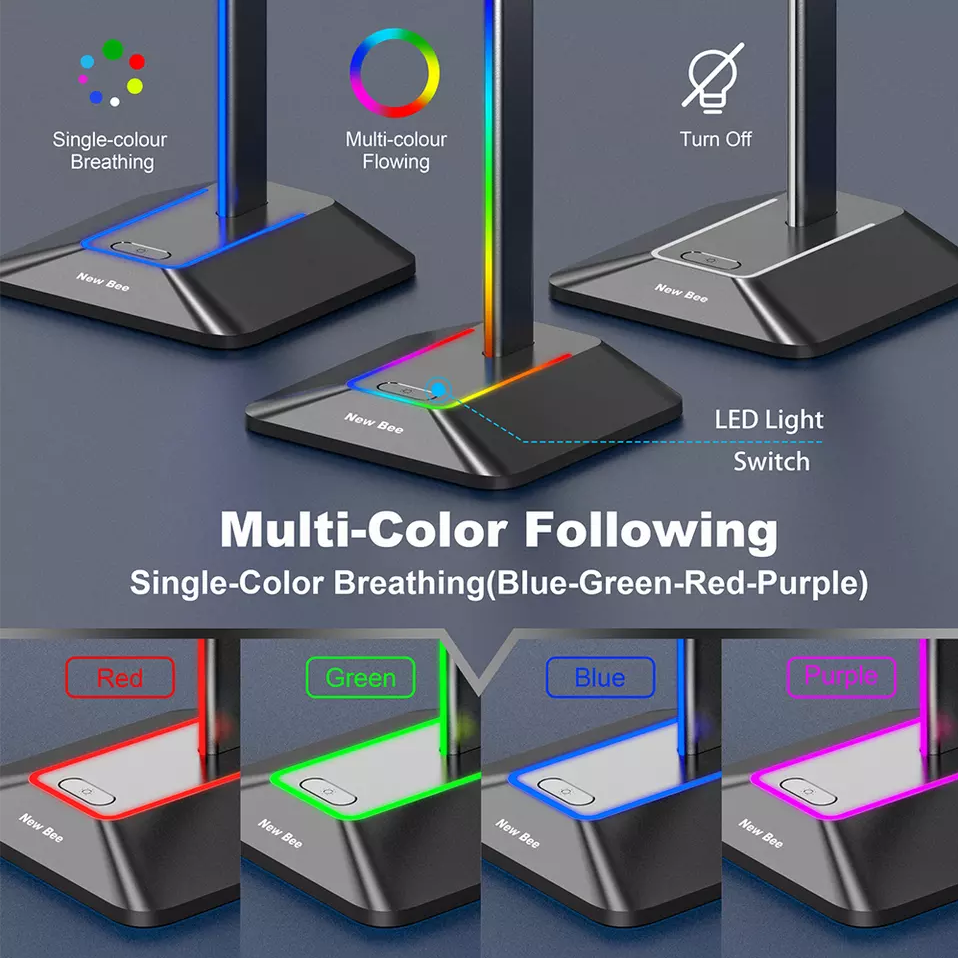 Hörlurar stativ RGB LED New bee Z8 Svart clean design ljusalternativ