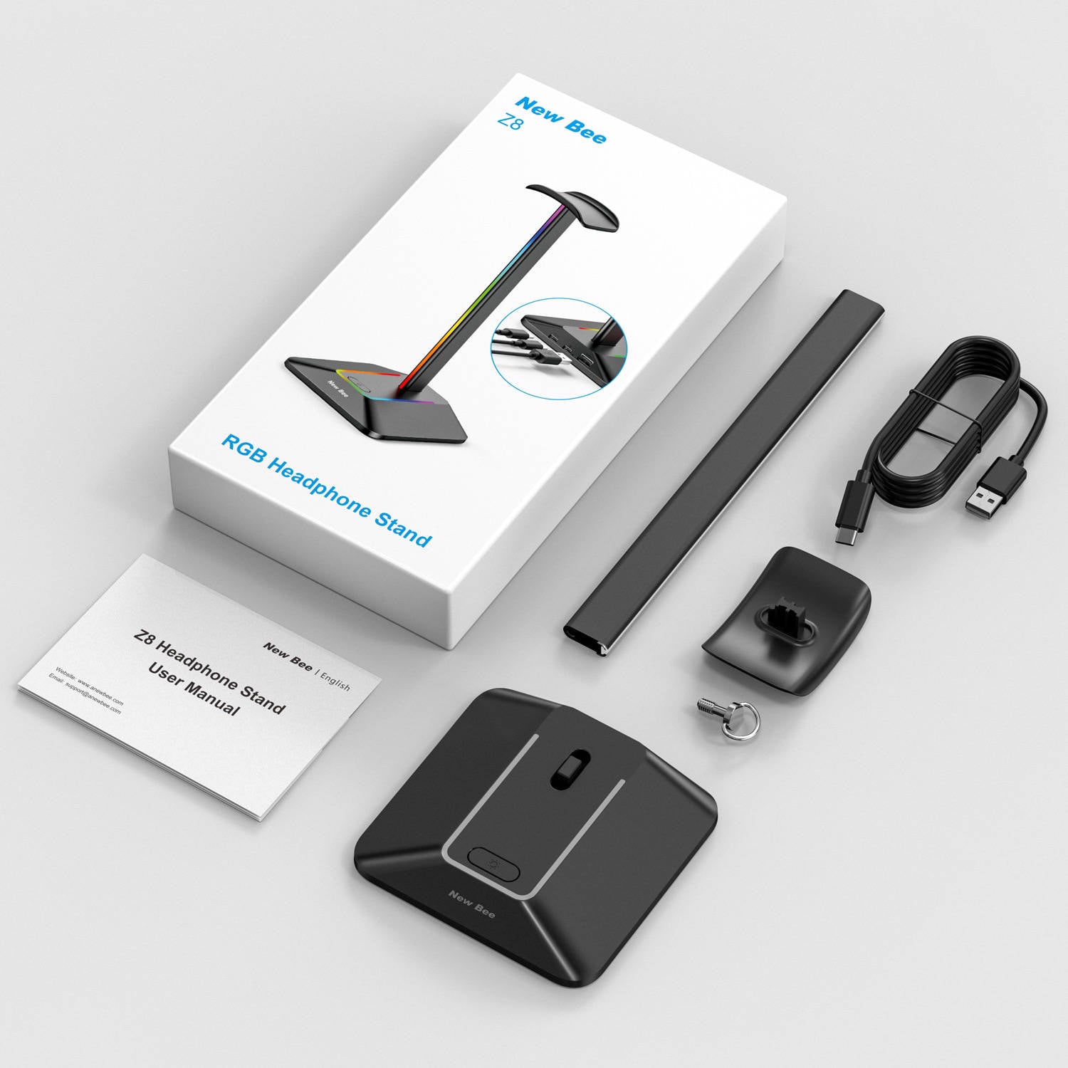Hörlurar stativ RGB LED New bee Z8 Svart förpackning