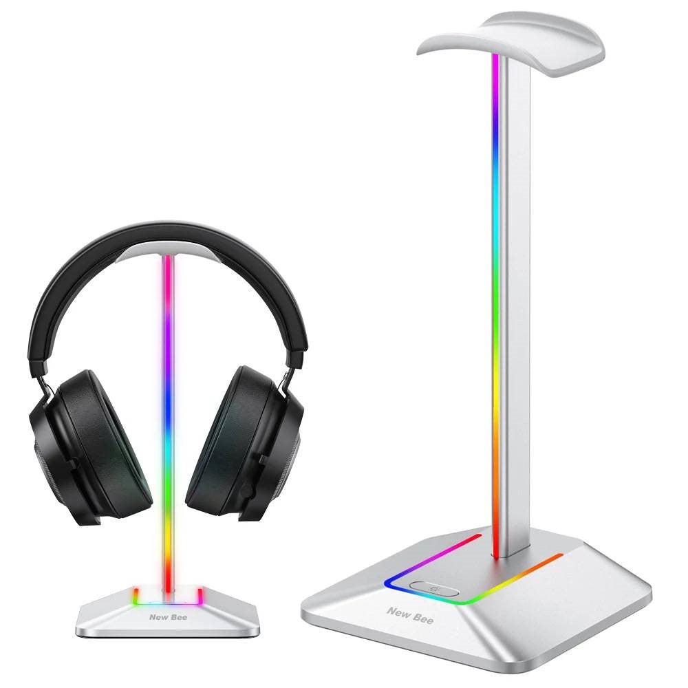 RGB Gamer Headset, hörlursstativ med 10 RGB LED-belysningslägen och  minnesfunktion, Headset Stand med 2 USB-laddningsportar och 3,5 mm AUX för