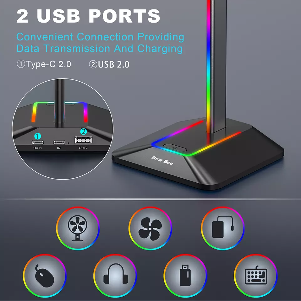 Hörlurar stativ RGB LED New bee Z8 Svart clean design funktioner